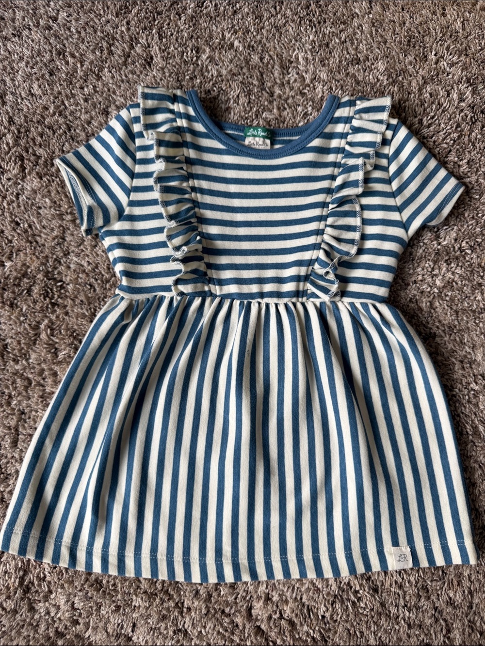 Striped Blue & White Ruffle-Accent Kids Dress
